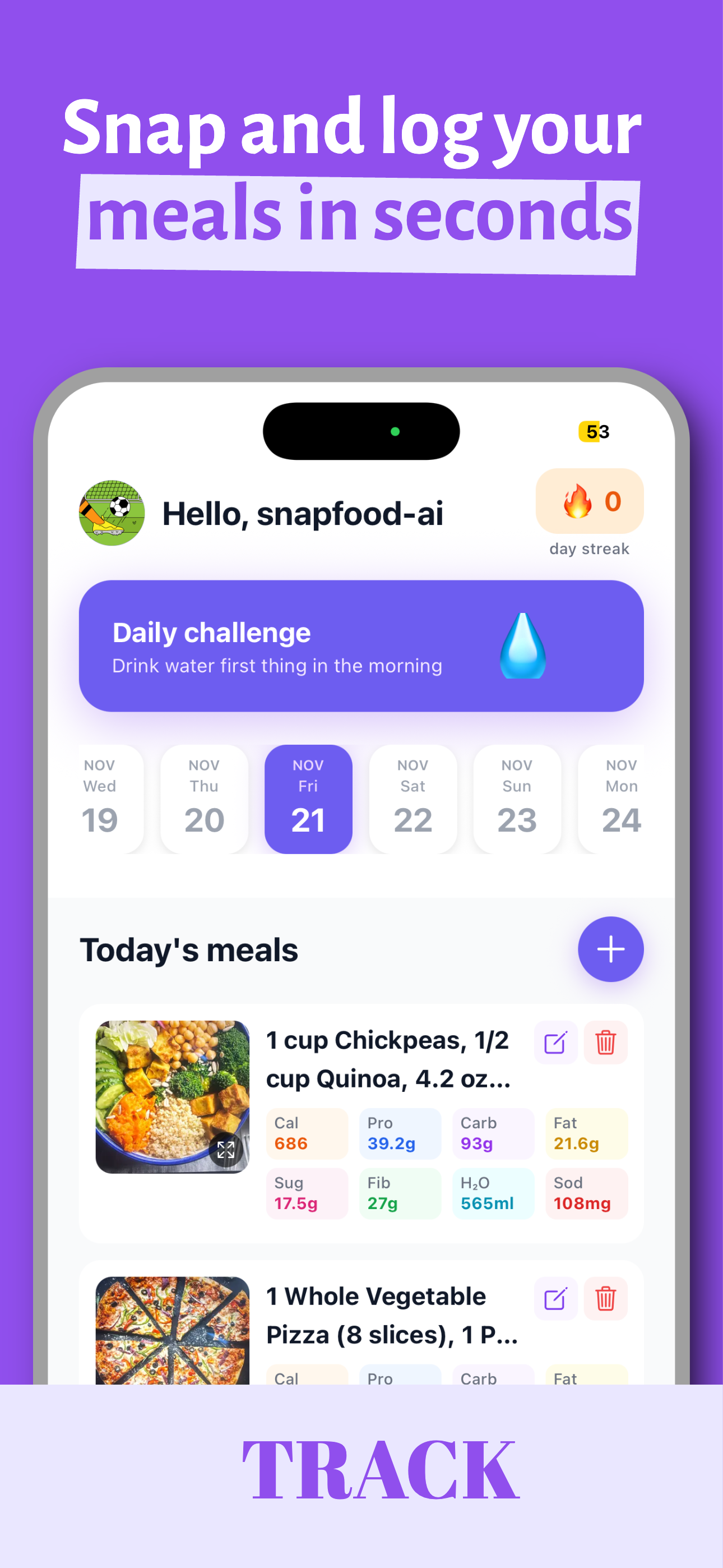 Snap and log meals in seconds